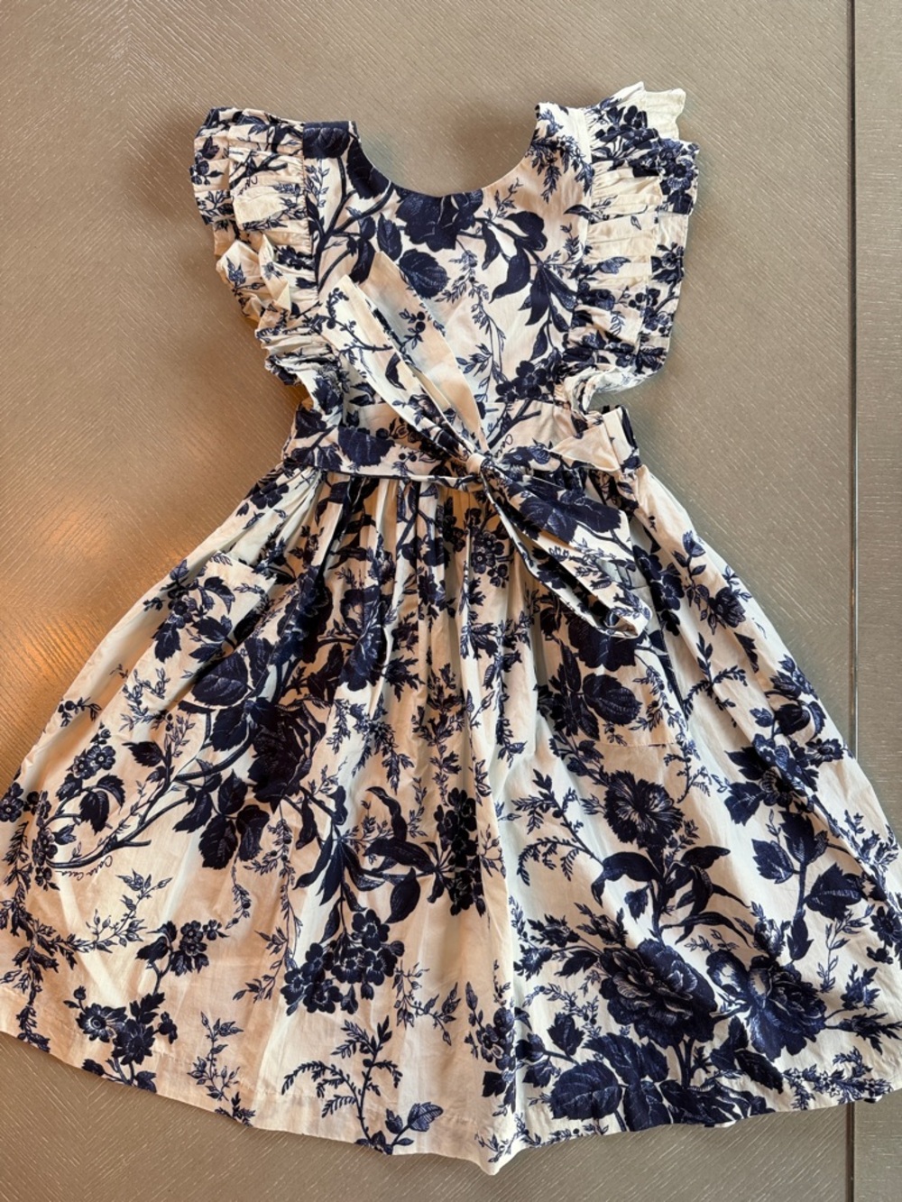 Cara Cara Navy and Cream Floral Ruffle Dress